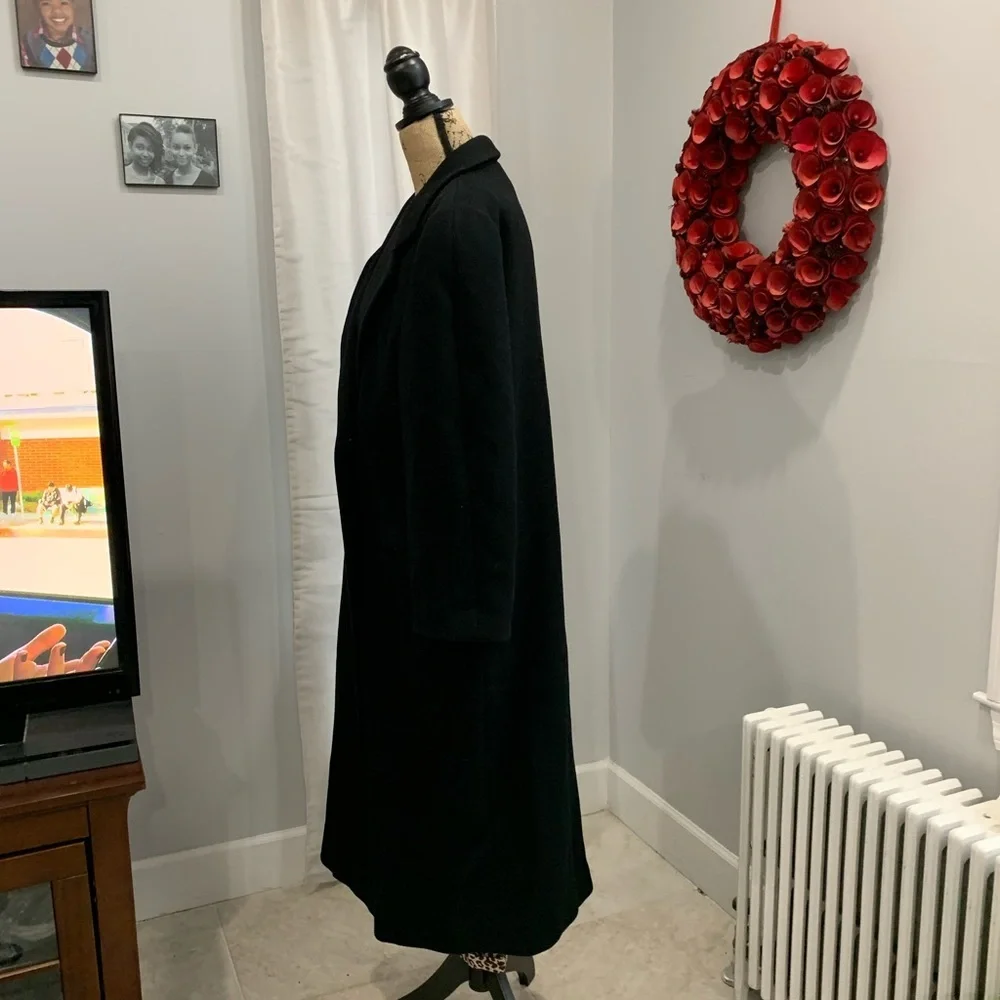 Perry Ellis double breasted black wool coat 12 - Picture 4 of 8